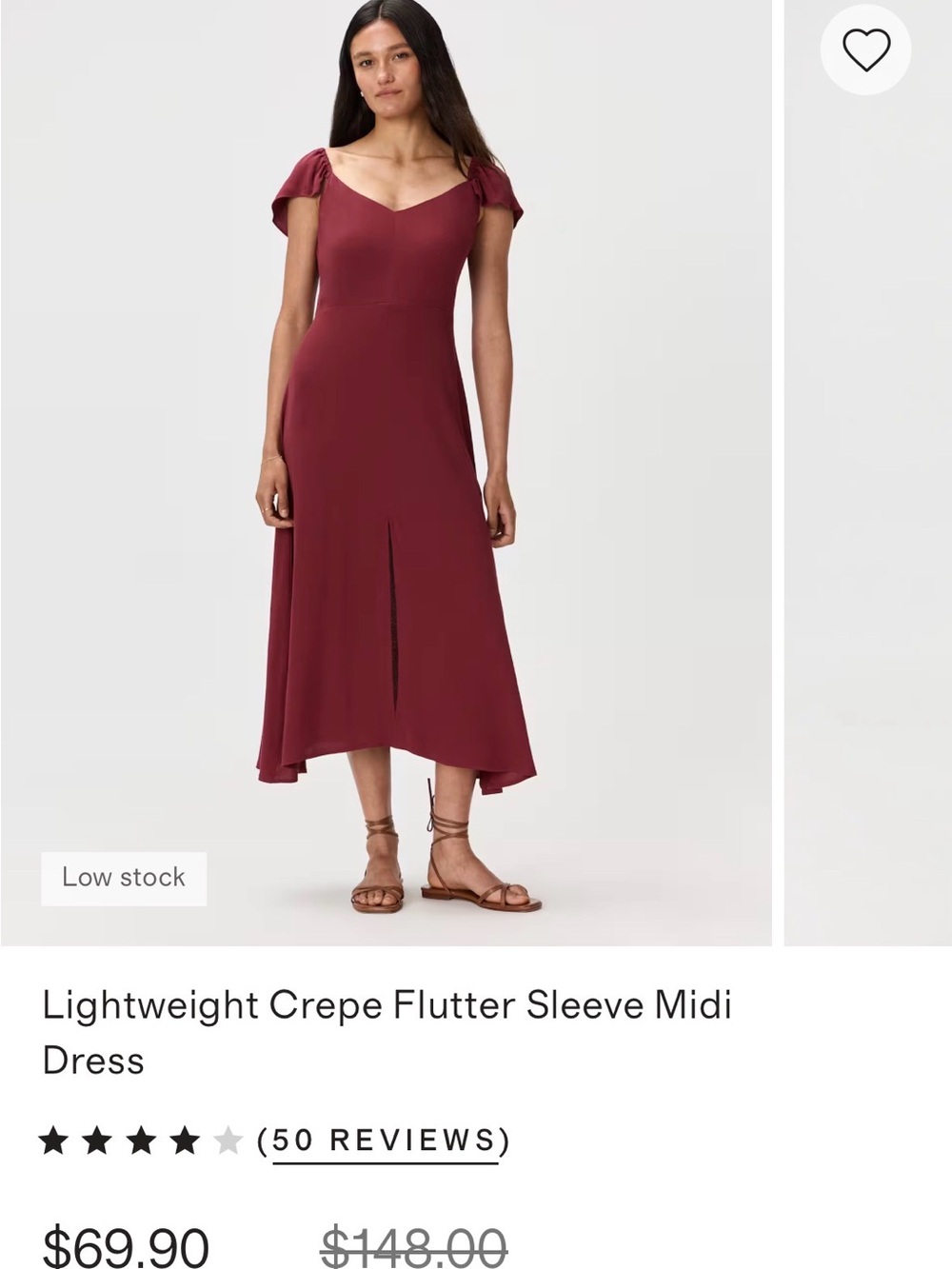 Quince Burgundy Flutter Sleeve Midi Dress